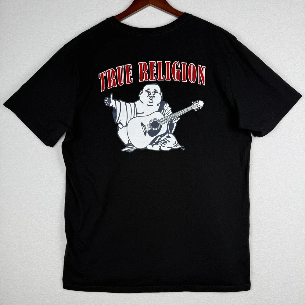 True Religion Buddha Logo Crew Neck Tee Mens 2XL Black Short Sleeve Shirt